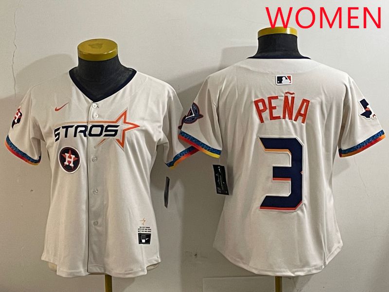 Women Houston Astros #3 Pena Cream Fourth generation Joint Name Nike 2025 MLB Jersey style 7